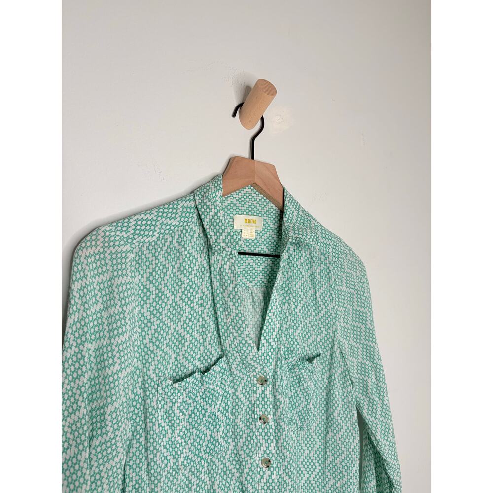 Maeve Mint Green Geo-Print Button-Down Shirt - Picture 4 of 11